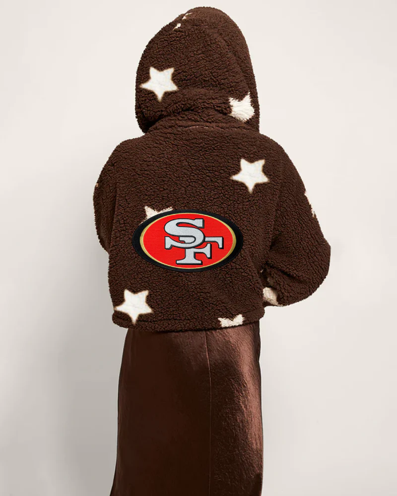 San Francisco 49ers Cropped Sherpa Lounger Jacket - Image 4
