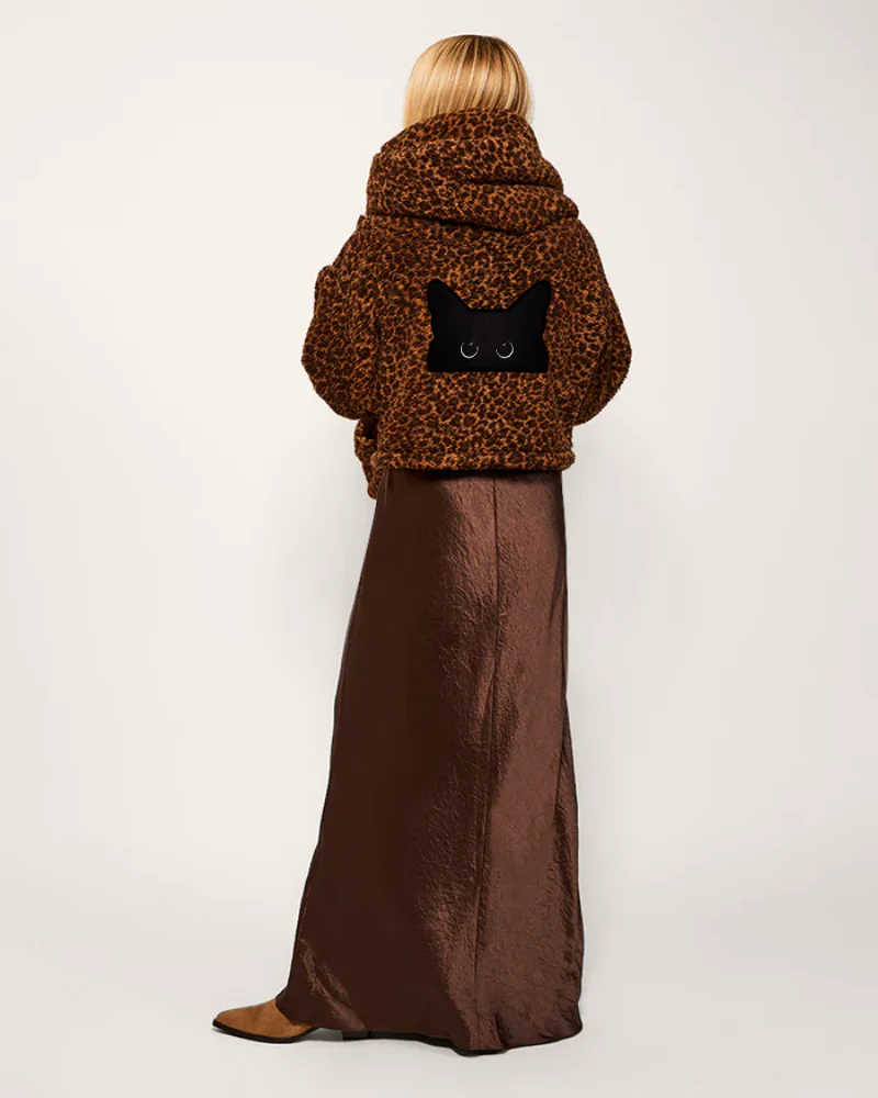 Beth's Furry Friends Black Cat Logo Cropped Sherpa Lounger Jacket - Image 4