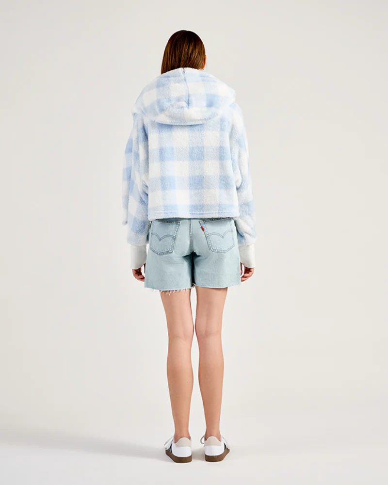 The Cropped Luxe Lounger Lite Jacket - Blue & White Gingham - Image 4