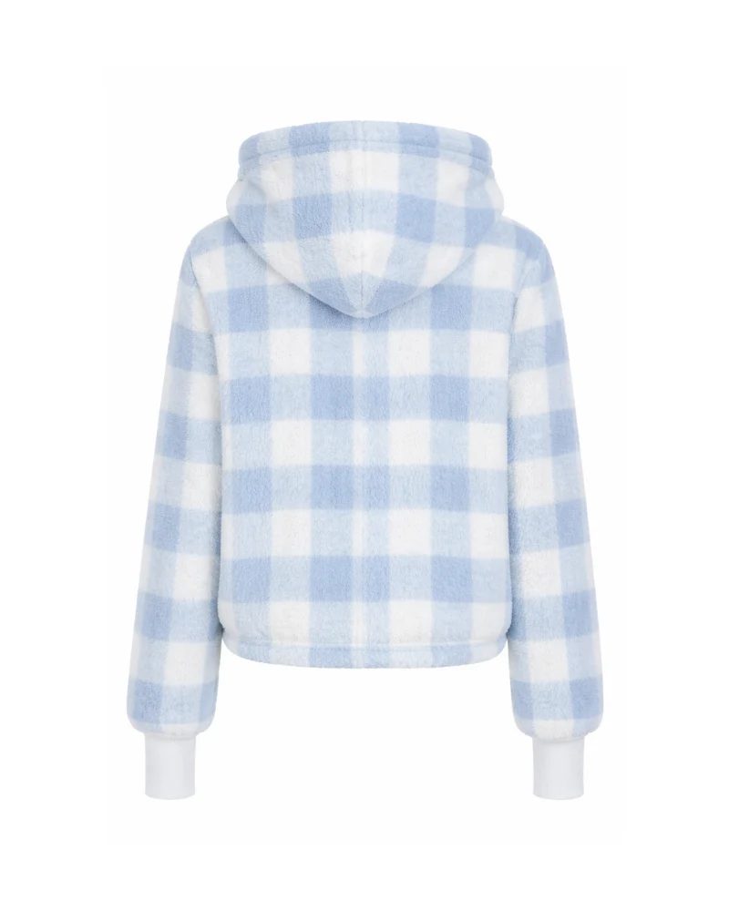 The Cropped Luxe Lounger Lite Jacket - Blue & White Gingham - Image 7