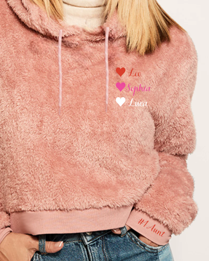 Custom Embroidered Cropped Sherpa Hoodie with Names