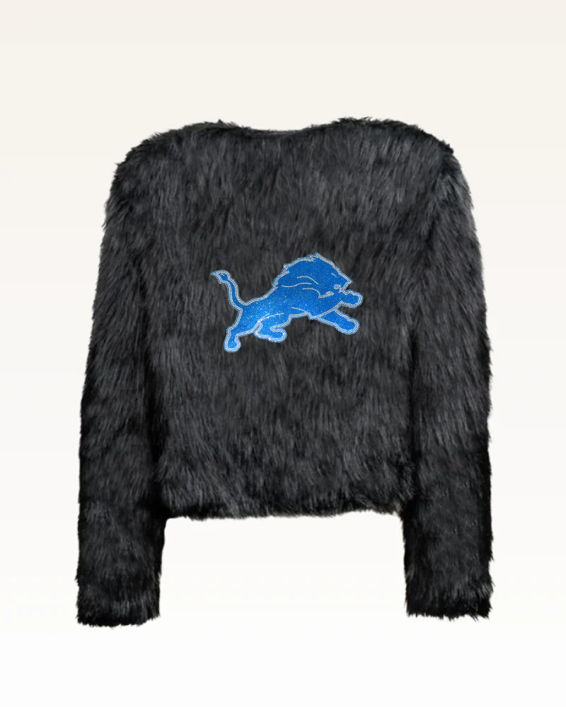 Detroit Lions Bedazzled Logo Faux Fur Jacket - Image 3