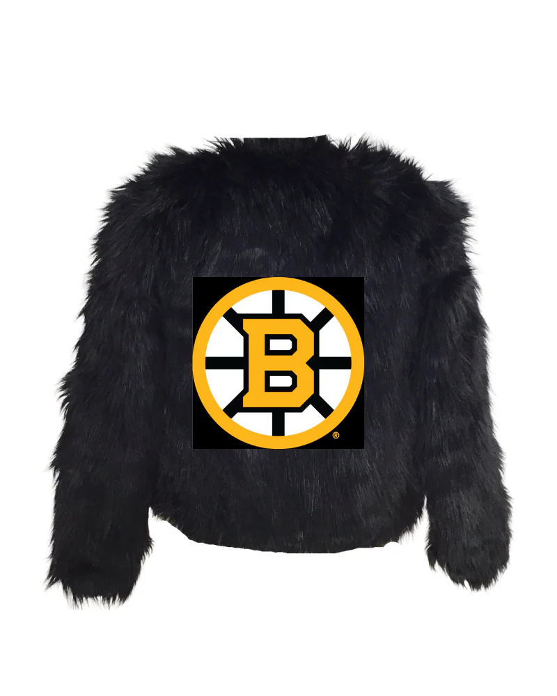 Boston Bruins Bedazzled Logo Faux Fur Jacket