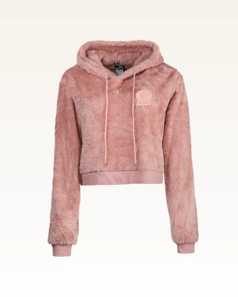 Green Bay Packers Pink Tonal Cropped Sherpa Hoodie - Image 4