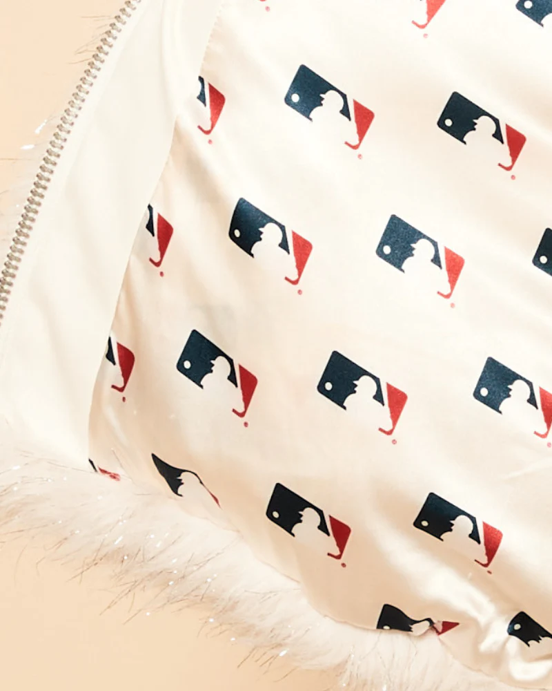 New York Mets Bedazzled Arm Logo (MLB Lined) Faux Fur Jacket - Image 5