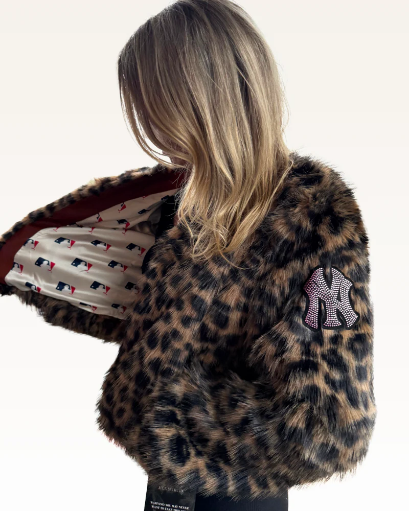 New York Yankees Bedazzled Arm Logo (MLB Lined) Faux Fur Jacket - Image 3