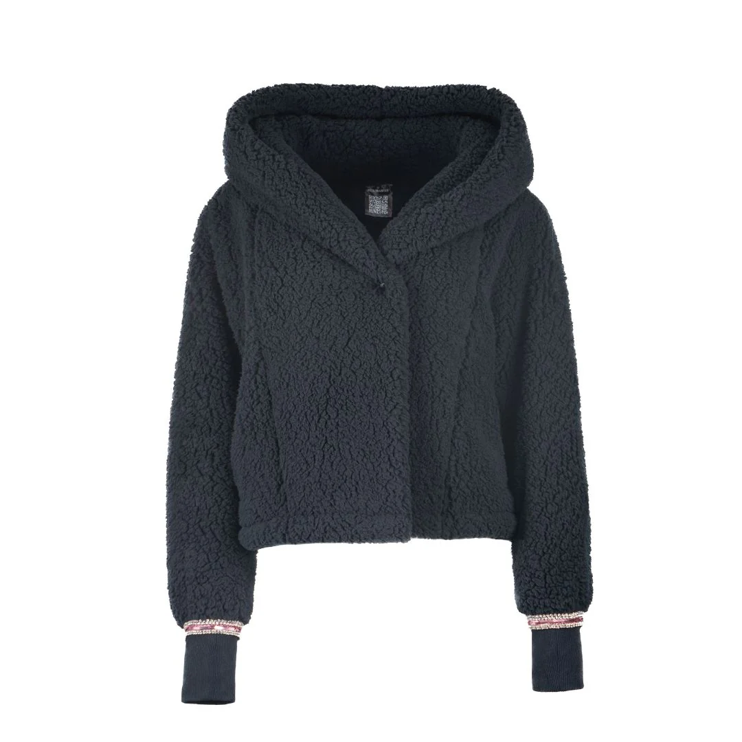 New York Knicks Hand Cut Crystal Limited Edition Cropped Sherpa Lounger Jacket - Image 3