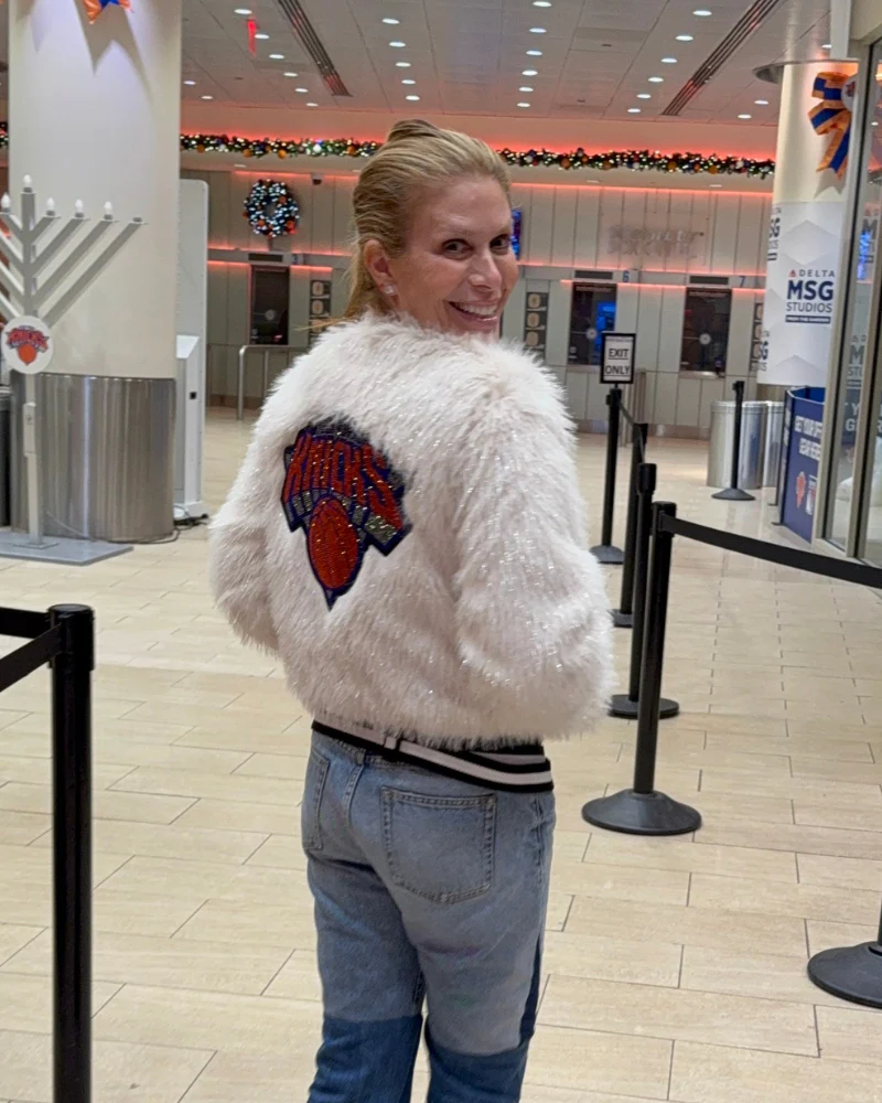 New York Knicks Bedazzled Logo Faux Fur Jacket - Image 6