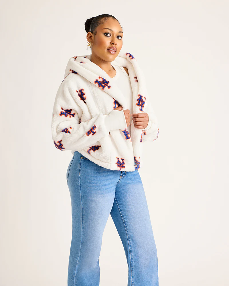 New York Mets All Over Print Logo Cropped Lounger Lite Jacket - Image 3