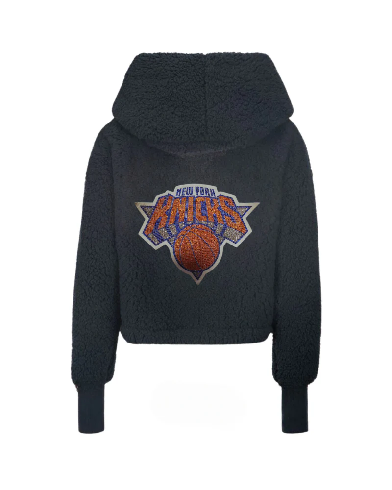 NY Knicks Bedazzled Logo Cropped Sherpa Lounger Jacket
