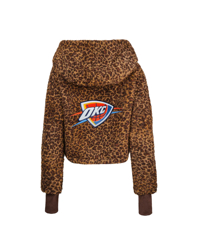 Oklahoma City Thunder Cropped Sherpa Lounger Jacket Leopard - Image 5