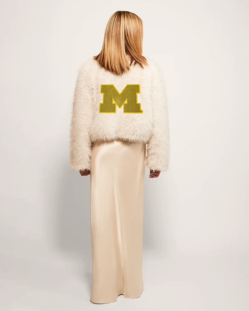 University of Michigan Bedazzled Logo Faux Fur Jacket - Image 2